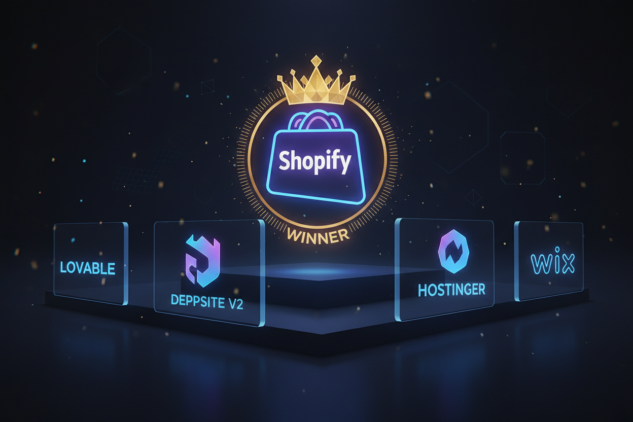 Comparatif créateurs de sites IA : Shopify gagnant devant Lovable, Deppsite V2, Hostinger, Wix